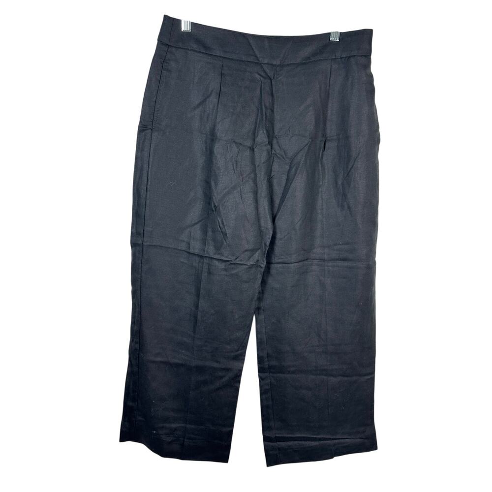 J. Crew Cropped Wide Leg Pants Women 10 Black NWT Linen Blend Pleated AN010
